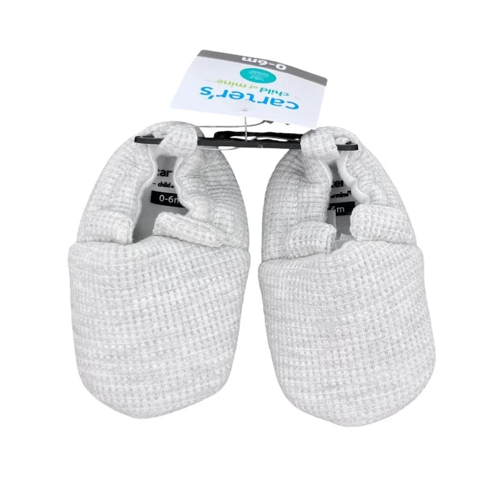 Carter's‎ Child of Mine Booties Unisex 0-6M Grey Waffle Knit Slip On Soft Sole